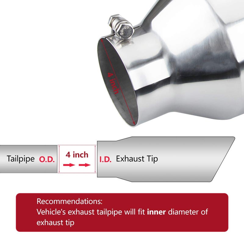 LCGP 4" inlet Universal Diesel Exhaust Tip 7" outlet 18" Long Tail Tip, Polished & Rolled Angle Cut, Bolt-On,Stainless Steel - Image 3